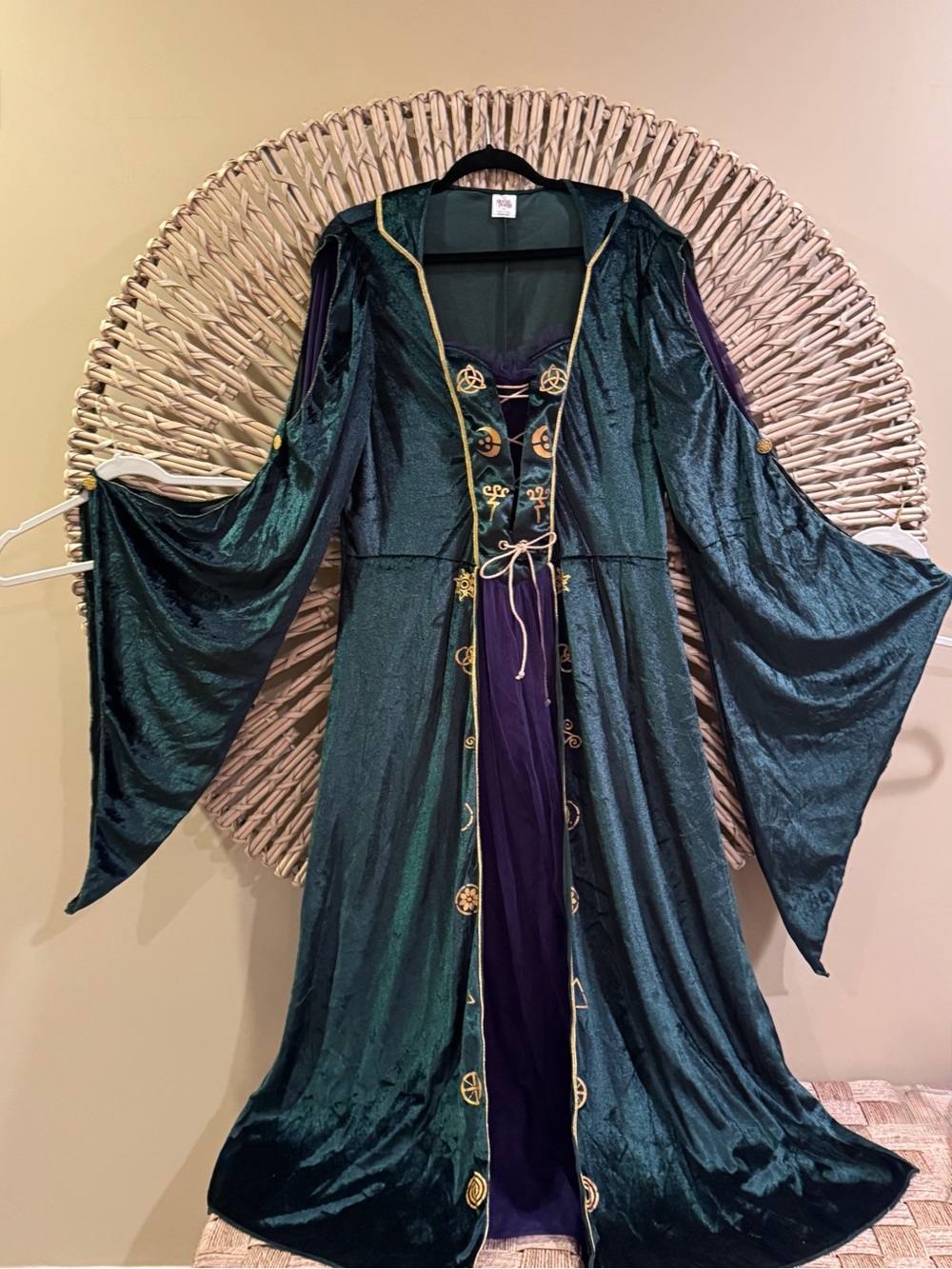Adult costume-Emerald Green and Purple Medieval Lace-Up Gown with Gold Trim